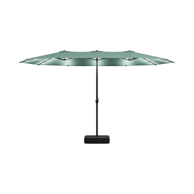 15ft Solar LED Double Patio Umbrella with Base, Extra Large Twin Outdoor Market Umbrella with 36 Lights, 180g Polyester Canopy