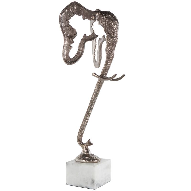 Silver Aluminum Metal Tall Cutout Silhouette Elephant Decorative Sculpture with Marble