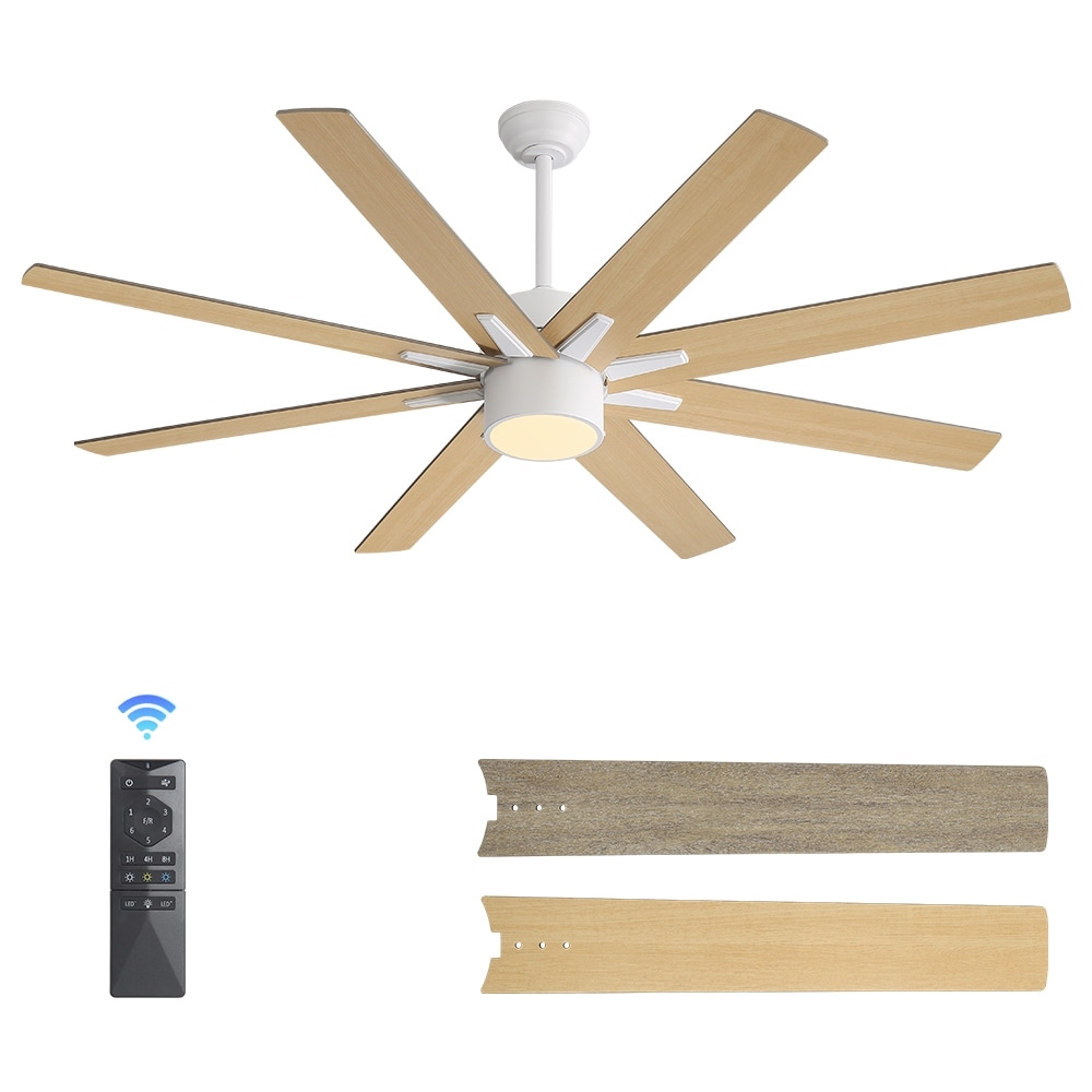 MLiAN 8-Plywood Blade Dc Motor Indoor Downrod Standard Ceiling Fan with Remote Integrated LED