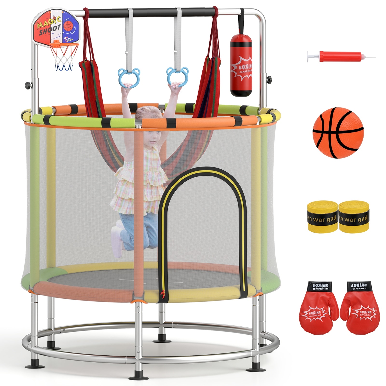 Gymax 6-in-1 Kids Trampoline Combo 55'' Toddler Play Activity Center