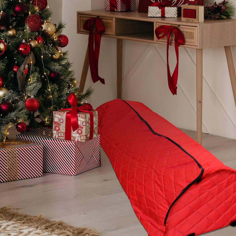Quilted Red Rolling Christmas Tree Storage Bag for Trees
