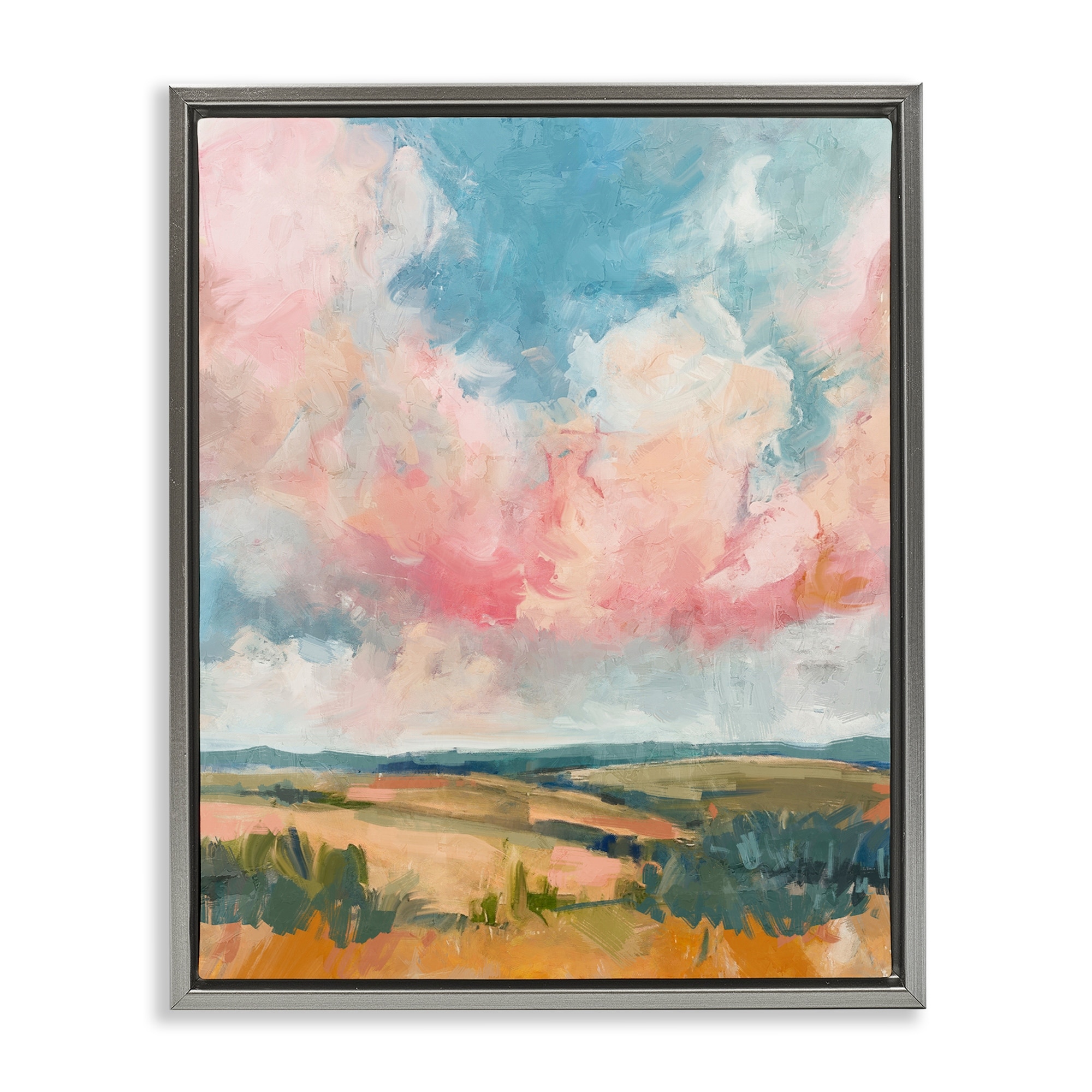 Stupell Pink Clouds over Farmland Framed Floater Canvas Wall Art Design By Nina Blue