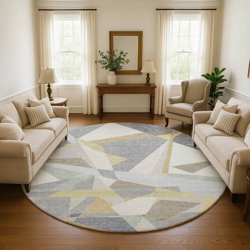 Premium Washable Super Soft Abstract Geo Mayfield Rug - Pewter - 8' x 8'