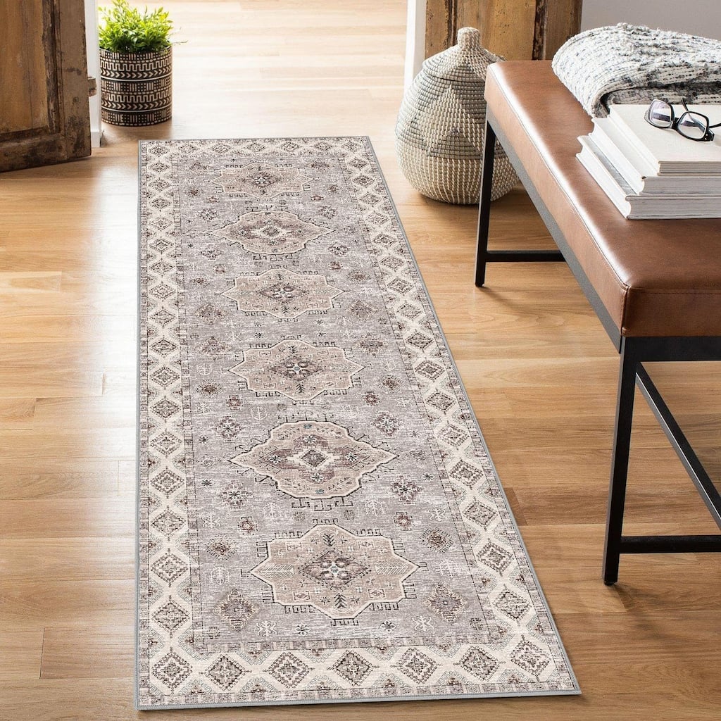 Mcow Vintage Collection Grey Low Pile Machine Washable Area Rug - 2'X5'