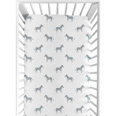 Jungle Zebra Collection Boy or Girl Fitted Crib Sheet - Grey Black and White Wildlife Animals for Safari Animal Collection