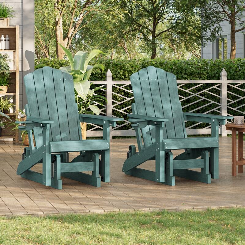 Glider Adirondack Patio Chair, 3-Position Adjust Smooth Motion Chair - 2-Piece - LakeBlue