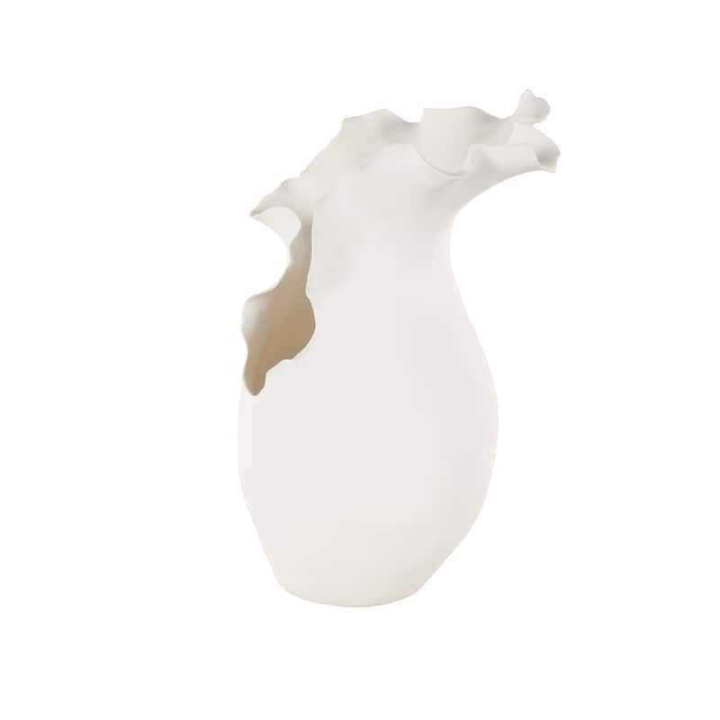 Ceramic Abstract Floral Inspired Vase with Wavy Folded Rim - White or Black - Roche River Decor
