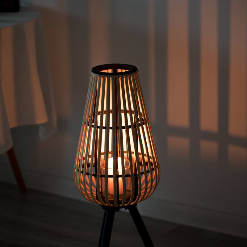 Decorative Lantern with Black Stand and Glass Candle Holder