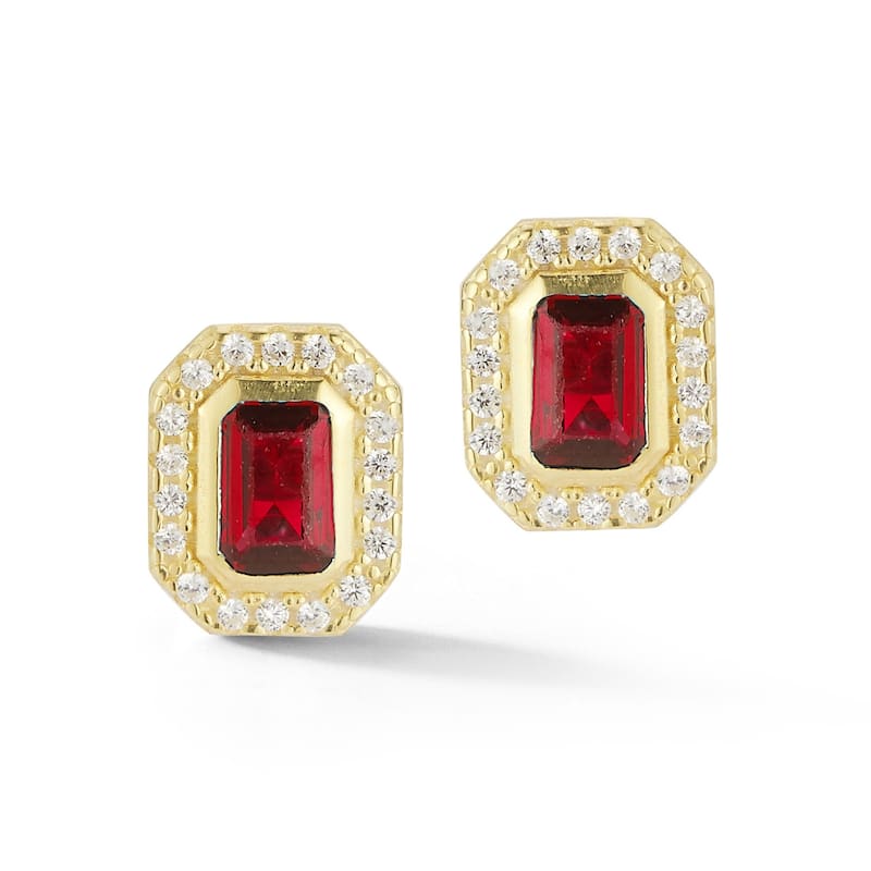 Soleil Sterling Silver Emerald Cut CZ Halo Studs