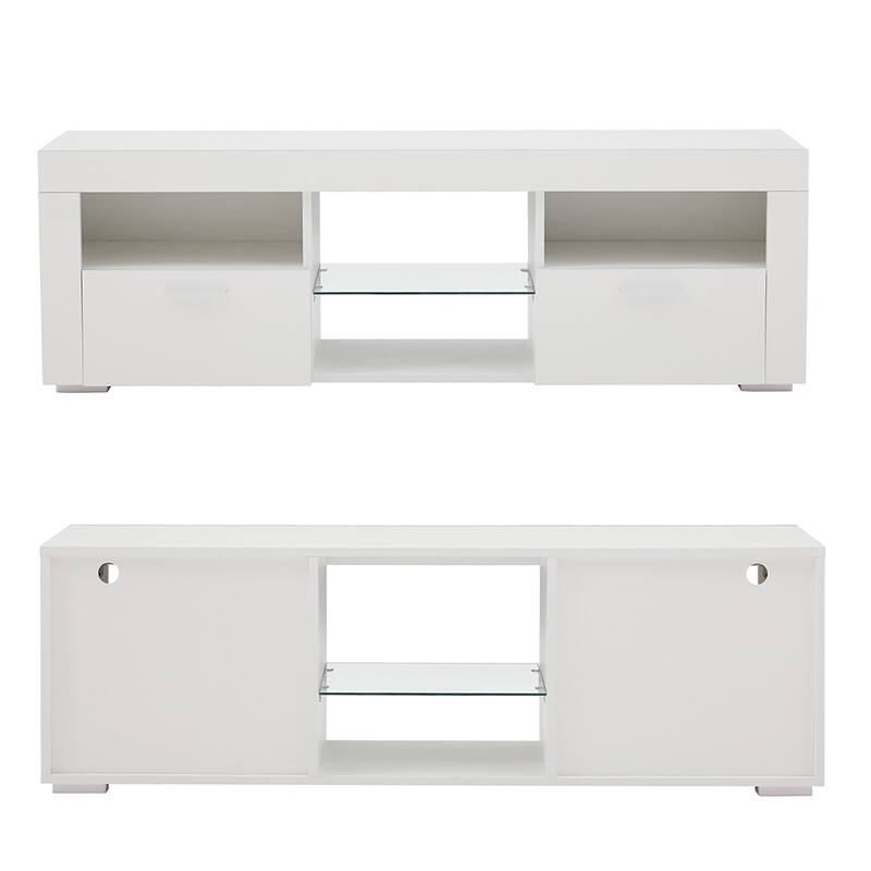 Modern LED TV Stand Media Console with LED lights, High Glossy - 51L*14W*16Hinch - White