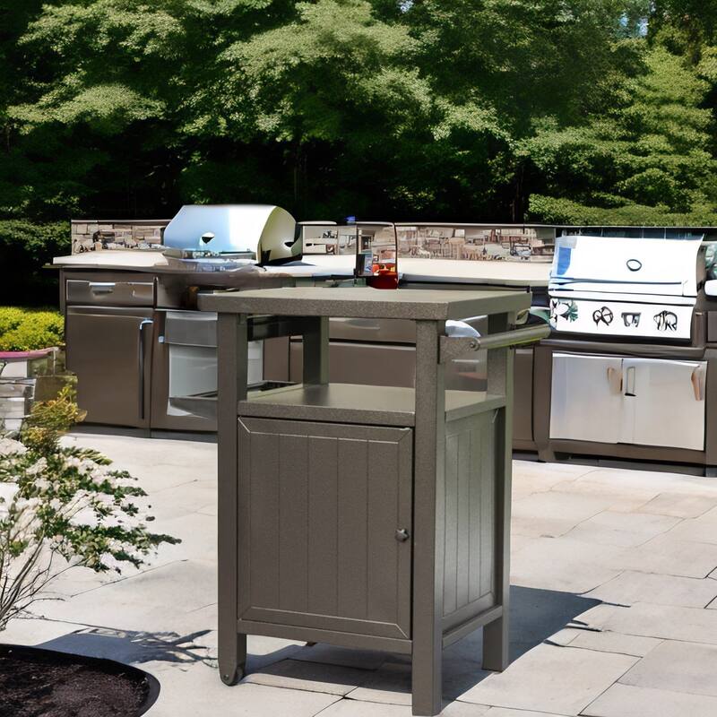 Grill Carts Outdoor with Storage and Wheels,Portable Table and Cabinet