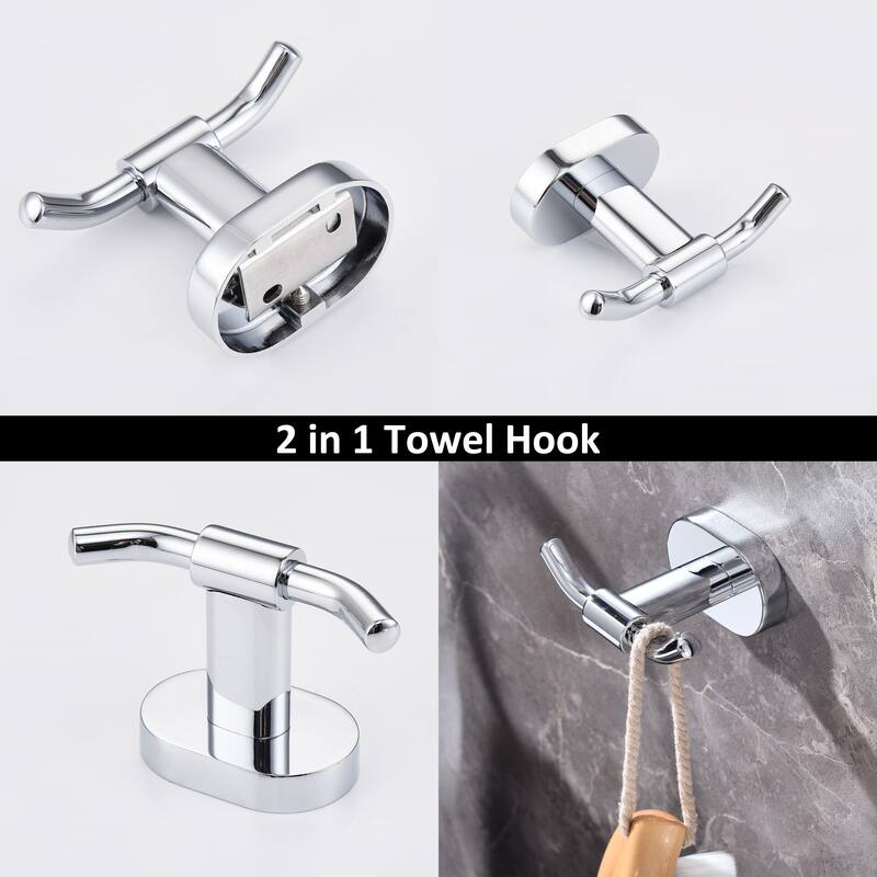 Wall Mounted 2 in 1 Towel Hook Double Robe Hook (set of 2)