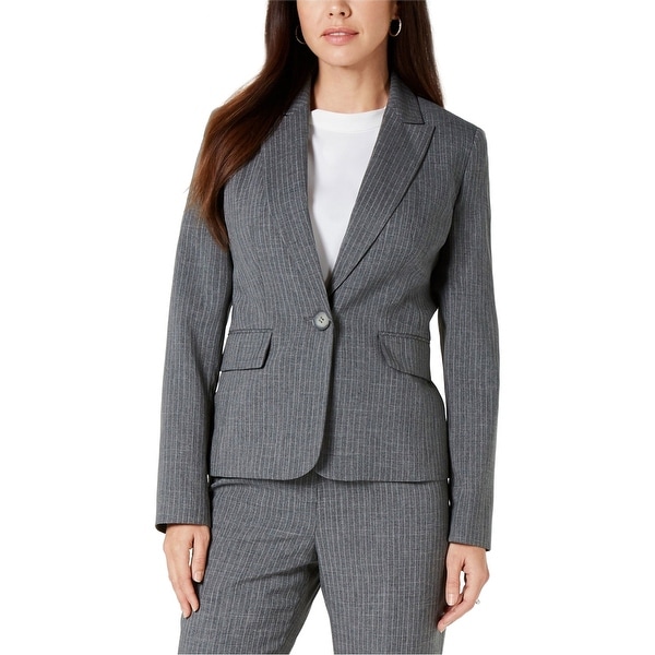 Le Suit Womens Pinstripe One Button Blazer Jacket, Grey, 6P. Opens flyout.