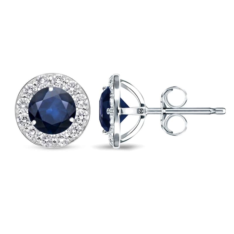 Auriya 1/2ct Blue Sapphire Halo Diamond Stud Earrings 1/3cttw 14k Gold