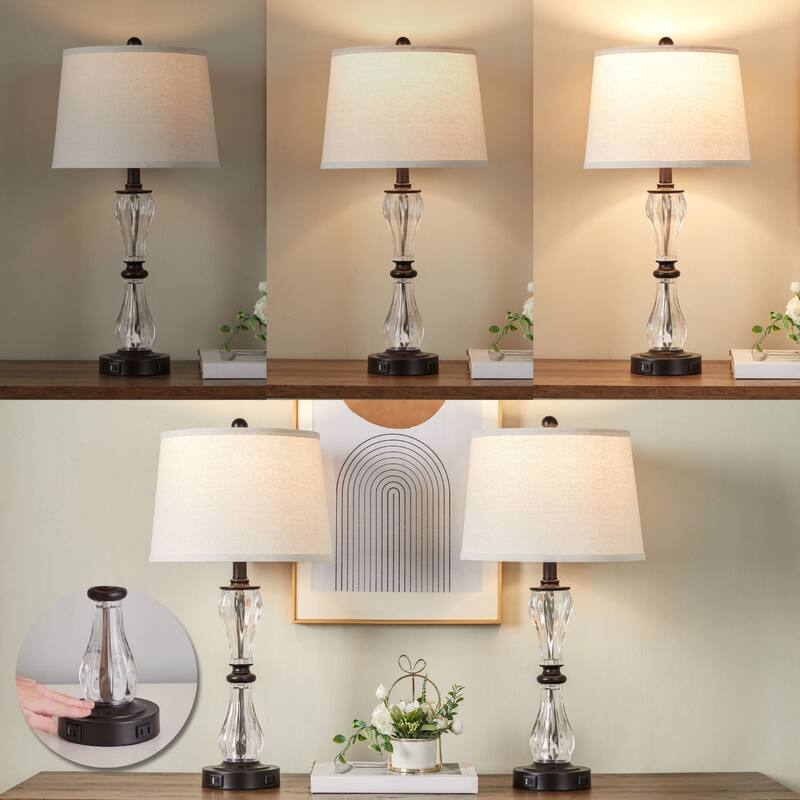 KAWOTI 26'' Table Lamp Set Touch Control with USB Port, AC Outlet and Bulbs - W12" * H26"