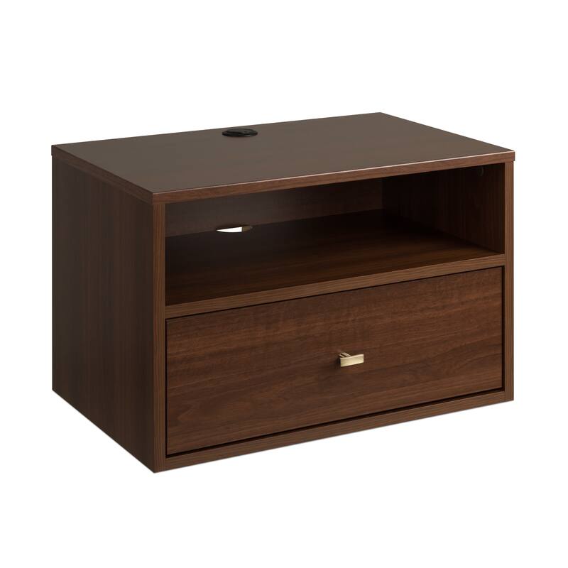 Prepac 1 Drawer Floating Nightstand with Open Shelf, Wall Mounted Nightstand, Contemporary Bedroom Furniture