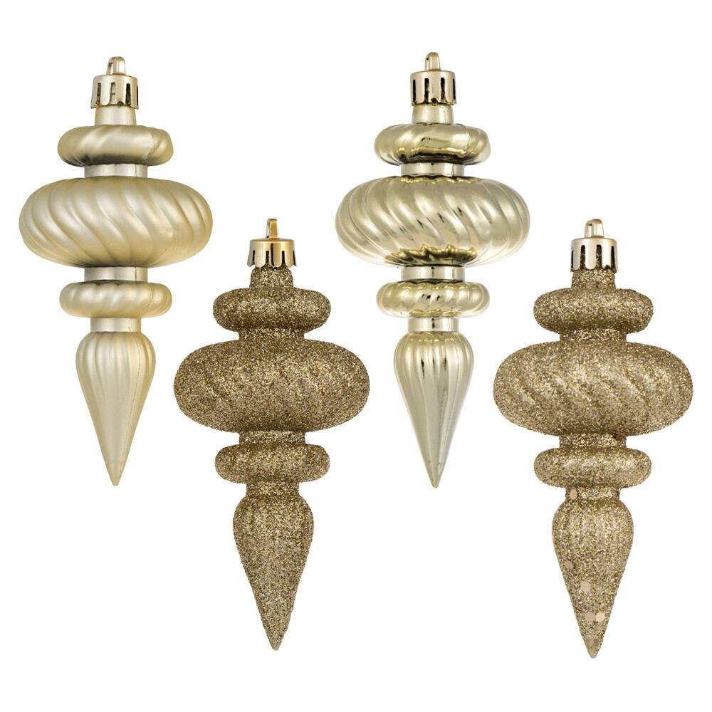 Vickerman 4" Champagne 4-Finish Finial Ornament, 8 per Box - Tan
