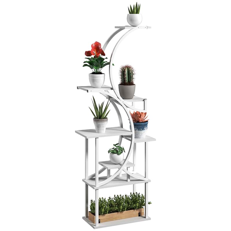 Eight-Tier Corner Plant Stand with S-Shaped Steel Frame and Fir Wood Shelves for Home Decor - 24.4" W x 10.2" D x 61.8" H