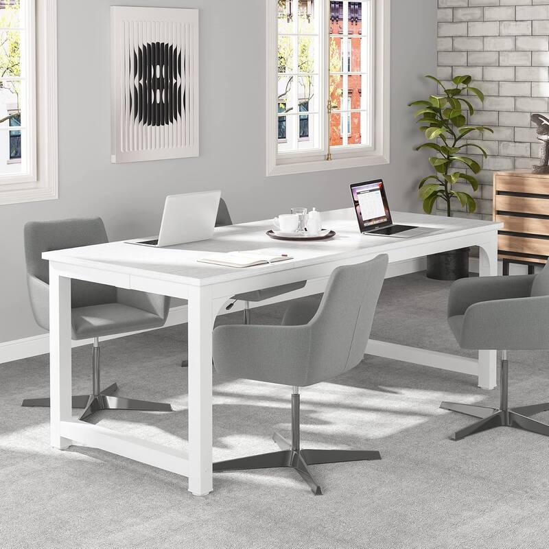 70.8" Executive Office Desk, Large Modern Computer Workstation with Thick Metal Frame