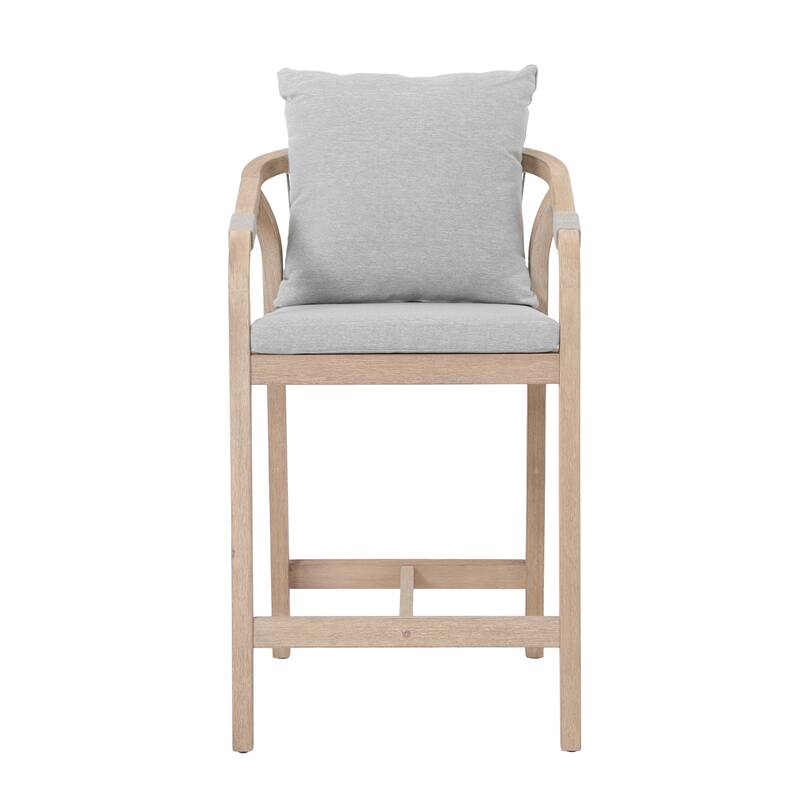 Outdoor Acacia Wood Bar Stools with Rope Back, Set of 2