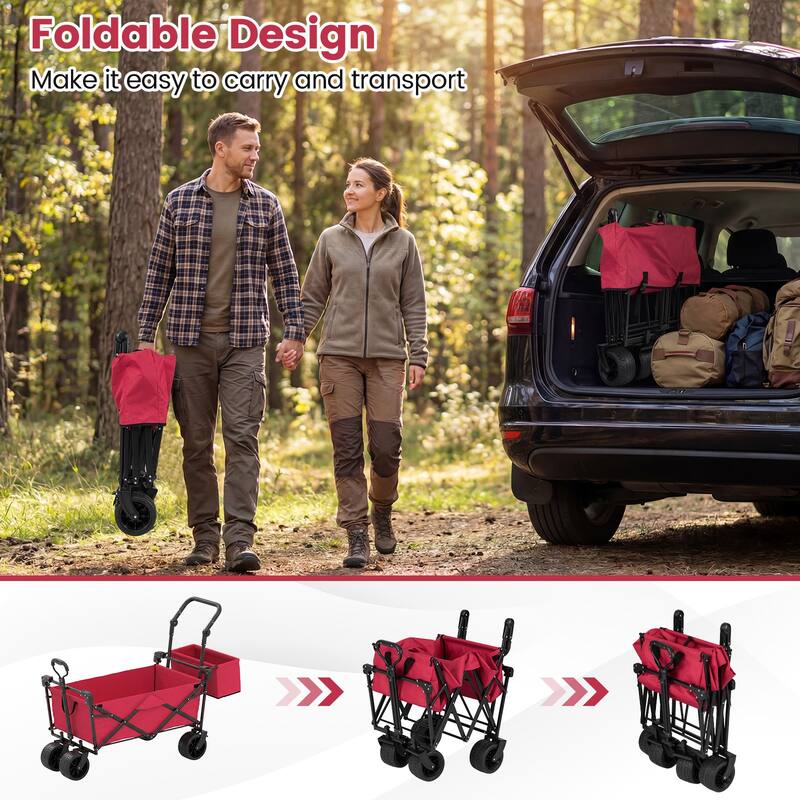 Gymax Collapsible Wagon w/Removable Canopy Adjustable Handles