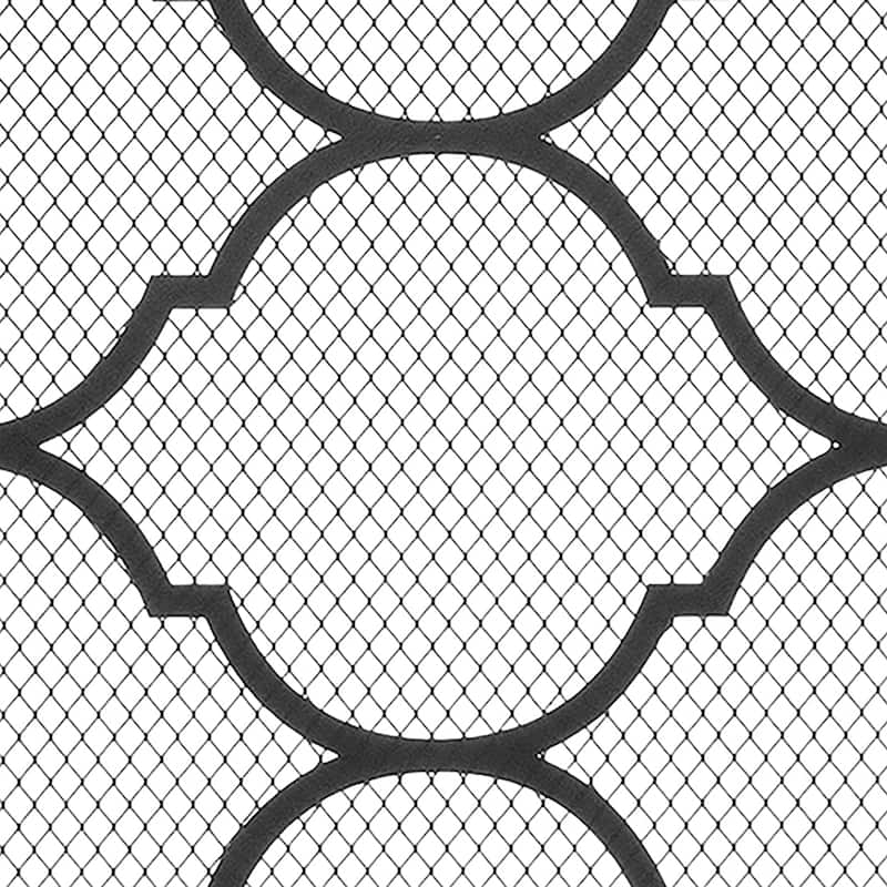 Modern Single Panel Black Geometric Pattern Iron Fireplace Screen- - 41.73'' x 12.20'' x 29.33''