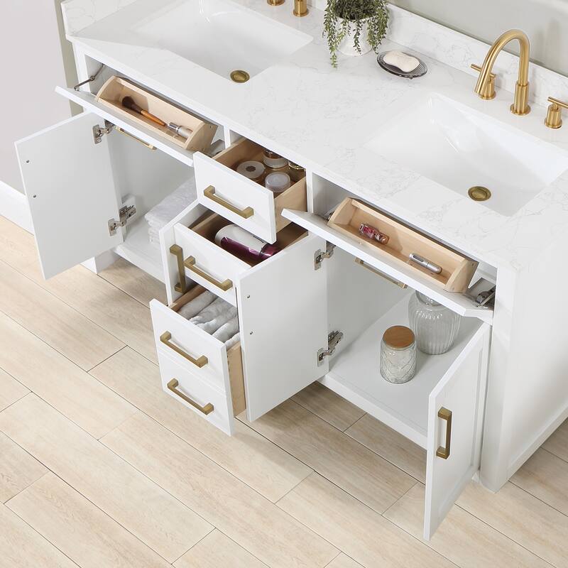 Altair Gavino Bath Vanity with Grain White Composite Stone Top and Mirror