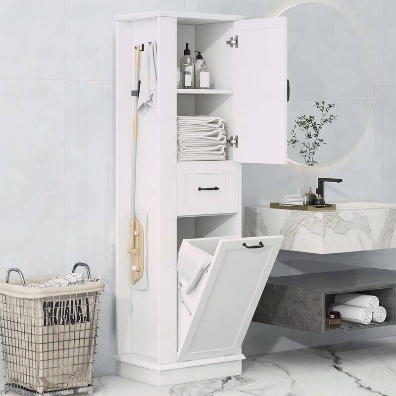 Modern Tall Storage Cabinet with Tilt-Out Compartment,Adjustable Shelves,for Bathroom & Home Organization