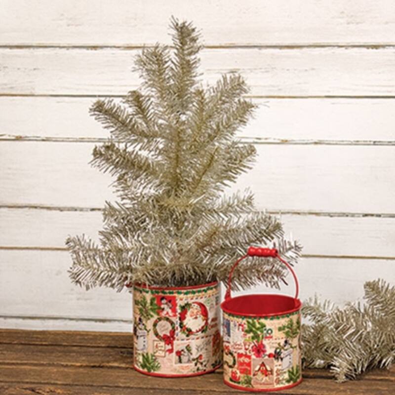 2/Set Vintage Christmas Postcard Buckets with Handles