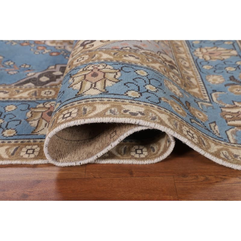 Traditional Blue Tabriz Persian Vintage Area Rug Handmade Wool Carpet - 6'4" x 9'8"