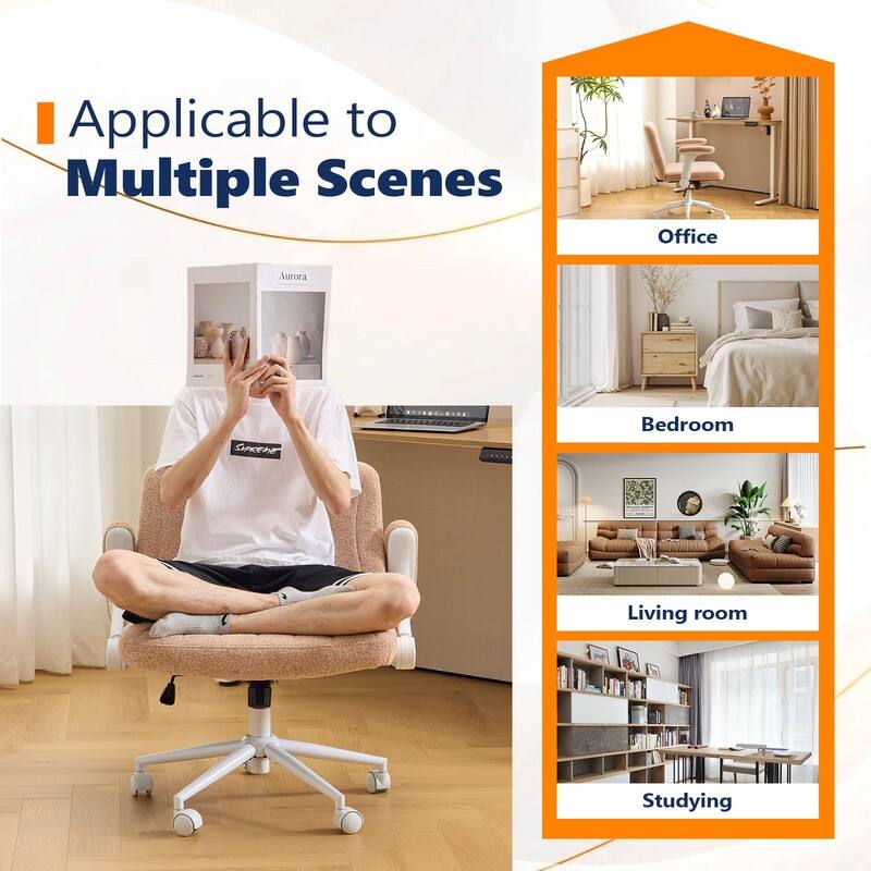 Chenille Swivel Chair With Adjustable Flip-Up Arms For Cross-Legged