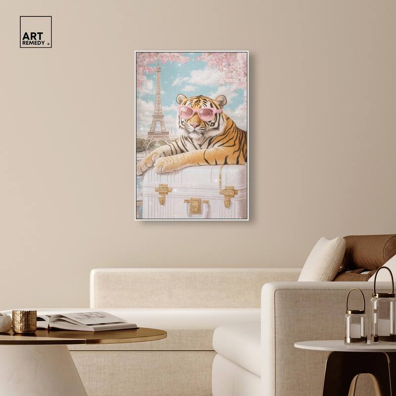 Tiger Luggage Paris Canvas by Art Remedy
