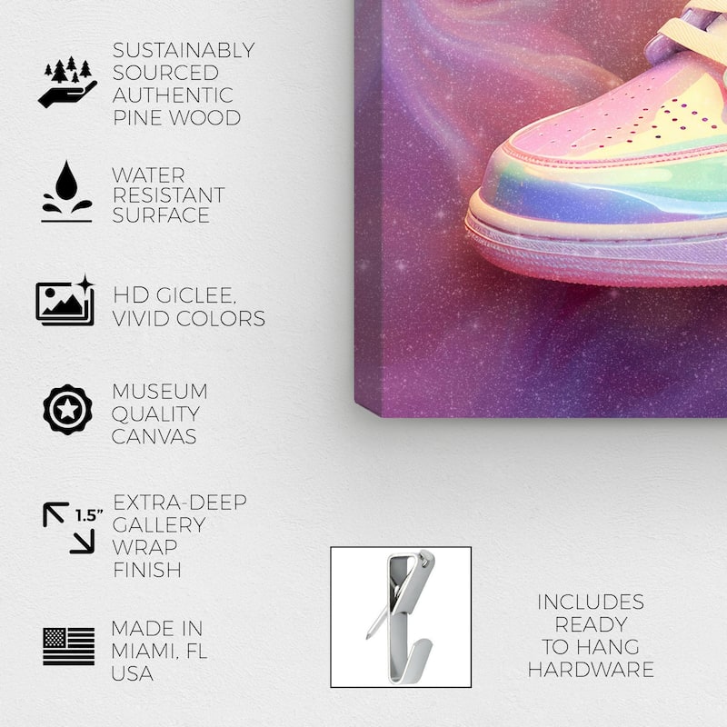 Wynwood Studio Fashion and Glam Holo Dreams Sneaker Pink and Dark Pink Glam Wall Art Canvas Print