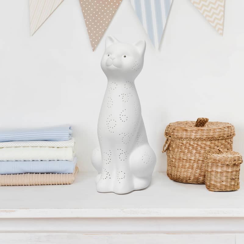 12.2" Modern White Cat Table Lamp Decorative Porcelain Light for Bedroom Entryway or Side Table - 5.51”L x 5.51”W x 12.20”H