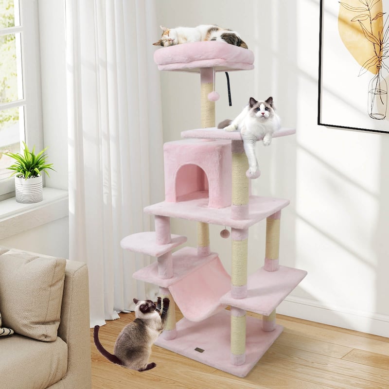 Costway 58” Tall Multi-level Cat Tree with Upholstered Perch & Cat - See Details