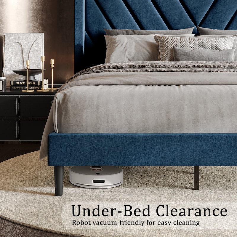 CraftPorch Sophisticated Wingback Upholstered Velvet Bed