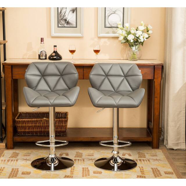 Roundhill Furniture Glasgow Height-adjustable Tufted Faux Leather Bar Stools (Set of 2)