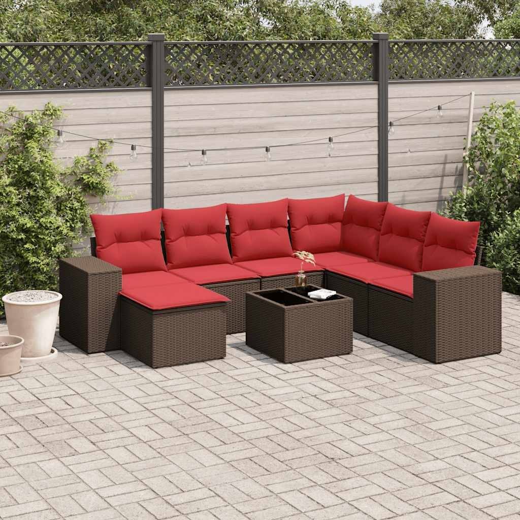 vidaXL 7/8 Piece Patio Sofa Set with Cushions Black/Brown/Gray Poly Rattan - 24.4 x 24.4 x 27.2