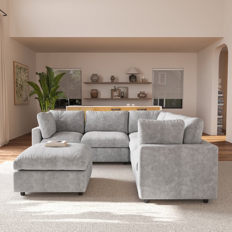 100.5'' V-shape Cloud Corner Sectional Sofa Chenille 5-Piece Modular Couch for Living Room Set