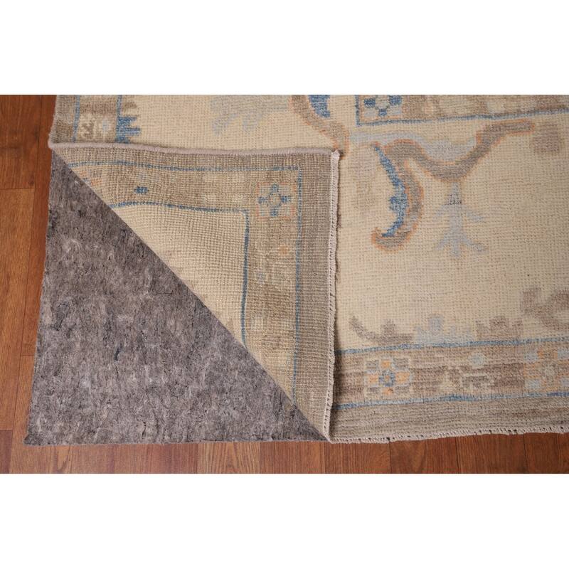 Vegetable Dye Oushak Oriental Area Rug Handmade Beige Wool Carpet - 8'11" x 12'1"