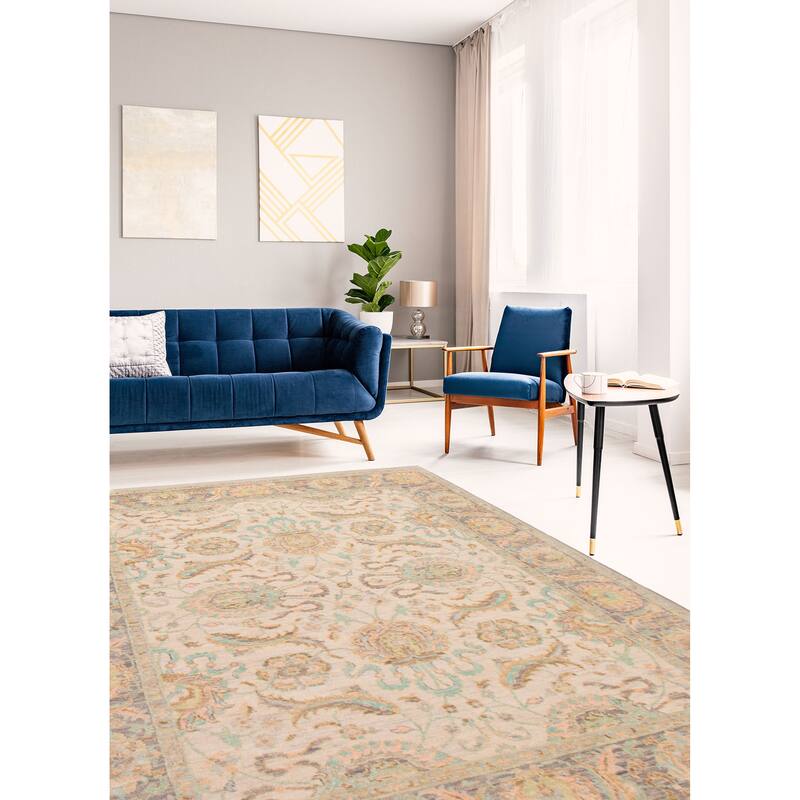 ECARPETGALLERY Hand-knotted Modern Oushak Ivory Wool Rug - 8'0 x 10'0
