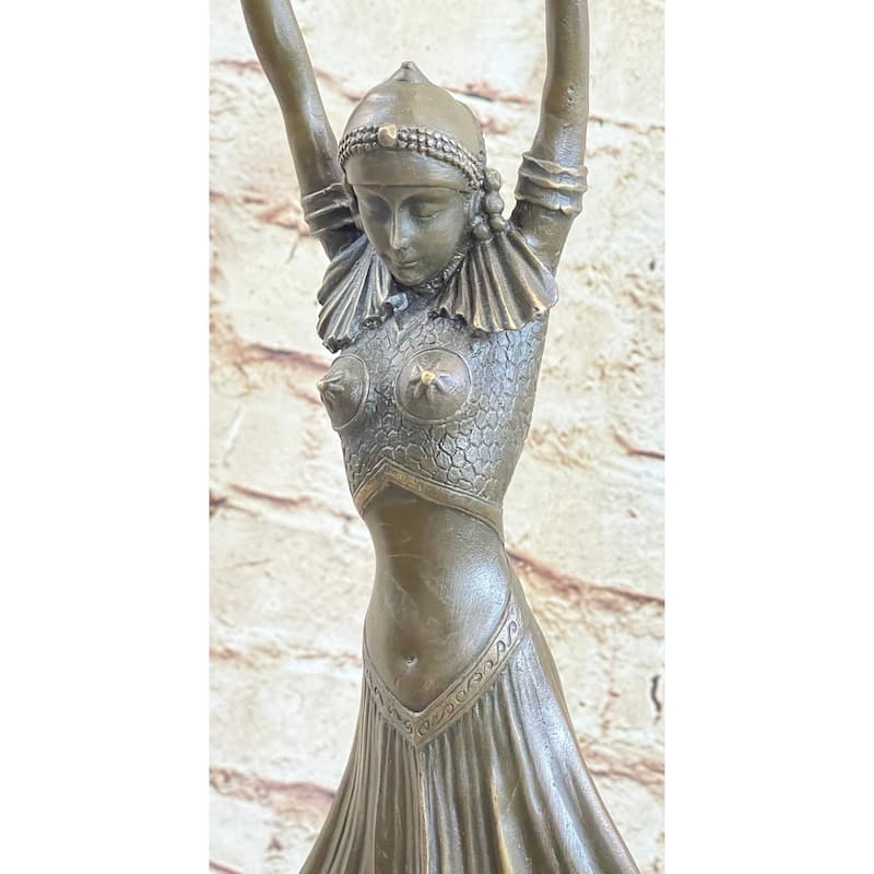 Art Deco Chiparus Russian Dancer Hands Raised Bronze Statue Sculpture Figure Marble Base