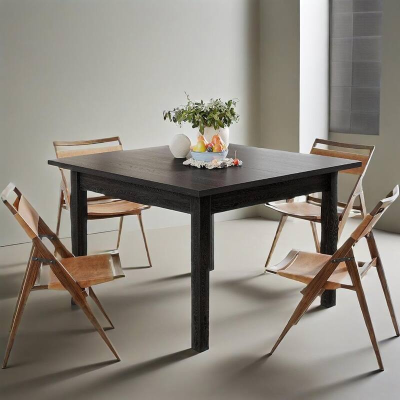 Tribesigns Square Wood Dining Table 39 Inch Oak Top Rustic Brown for 2 to 4 People Farmhouse Style - 39.4" x 39.4" x 30" - Black