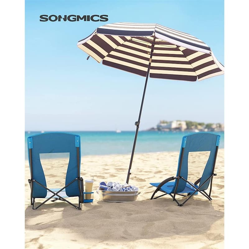 Portable Beach Chair, with High Backrest, Cup Holder, Foldable, Lightweight, Comfortable, Heavy Duty, Outdoor Chair