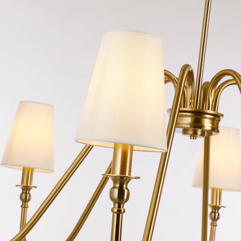 6-Light 41" Wide Traditional Stylish Candle Chandelier With Beige Fabric Shades