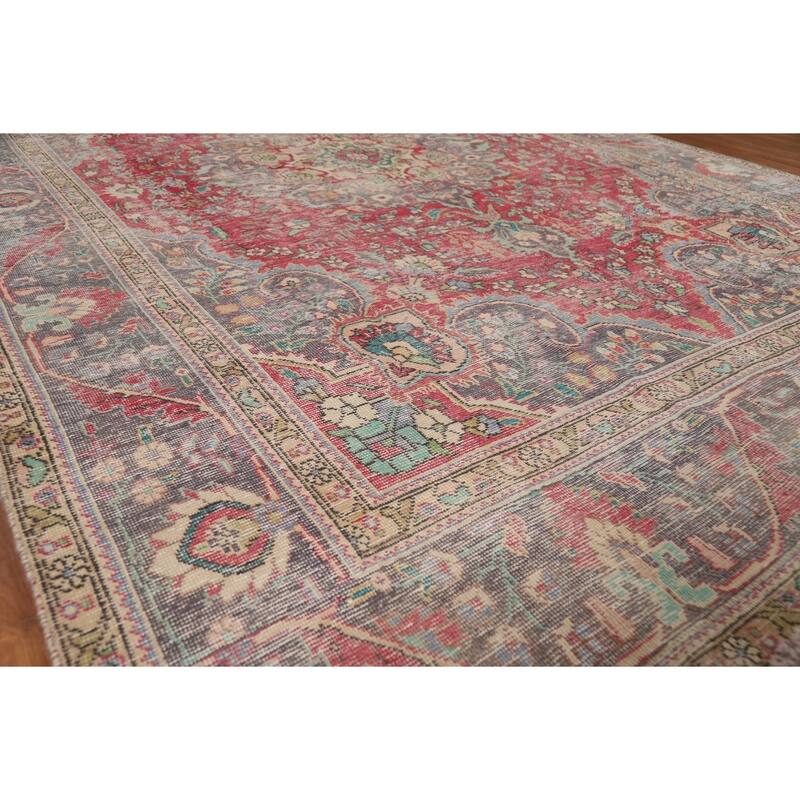 Geometric Tabriz Persian Vintage Area Rug Handmade Wool Carpet - 7'8"x 11'3"