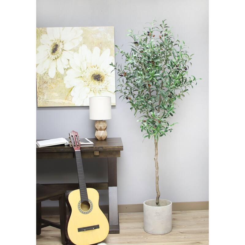 The Mod Greenhouse Faux Green Olive Tree in a Black Matte Planter Pot - 72