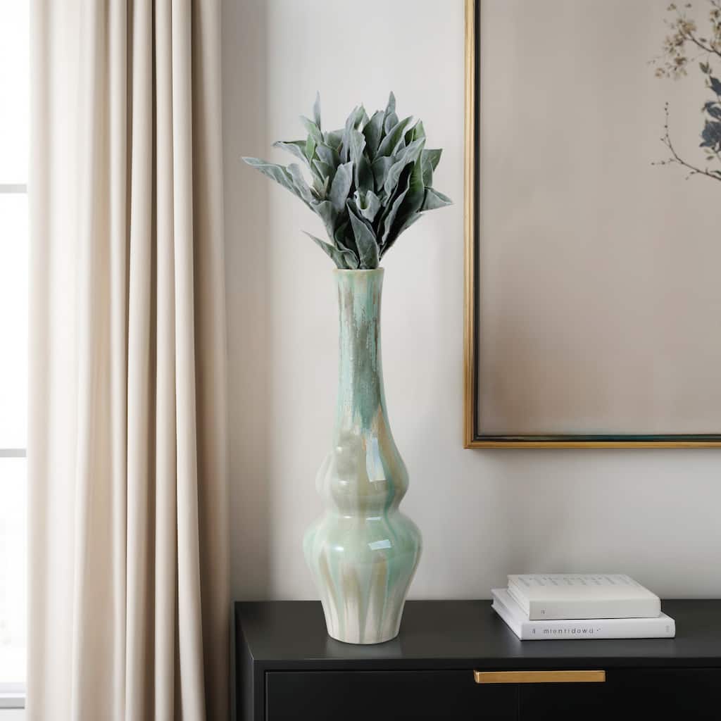 Stoneware Ceramic Vase Tall Sculptural Silhouette Glazed Finish Modern