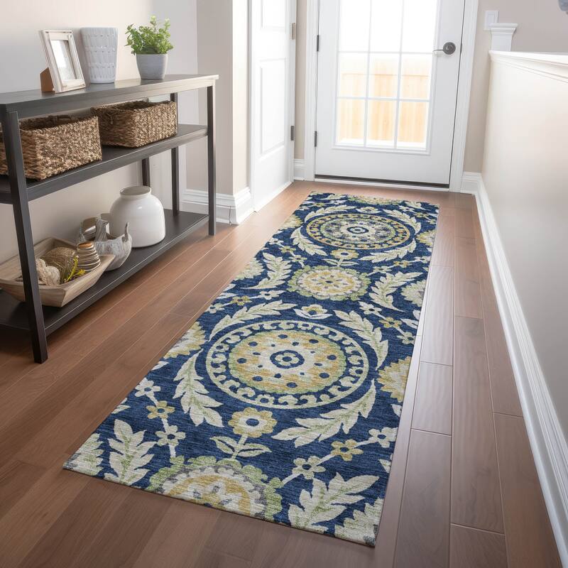 Premium Washable Super Soft Boho Global Mayfield Rug - Navy - 2' 3" x 7' 6"