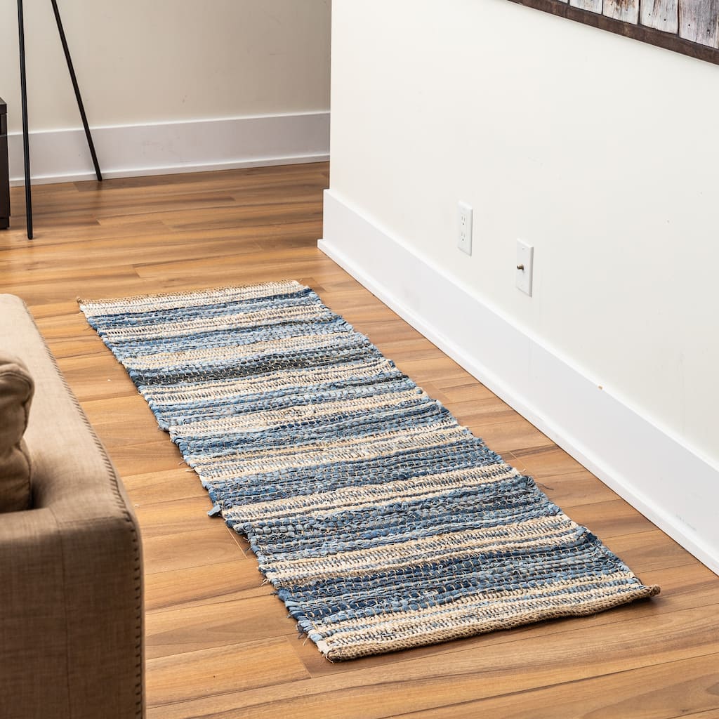 Fabstyles Denim Jute Indigo Handmade Area Rag Rug
